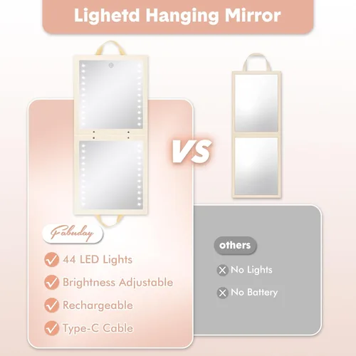 Vista 3 de Fabuday Espejo colgante iluminado para baile detrás del escenario, espejo LED plegable recargable de longitud completa con luces para bailarines