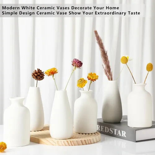 Vista 5 de YANLING 6 Piezas Jarrones de Cerámica Blancos para Decoración del Hogar, Jarrones de Cerámica Blanca de 5.6 pulgadas para Centros de Mesa, Pequeños
