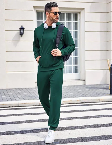 Vista 68 de COOFANDY Conjunto deportivo de 2 piezas para hombre, conjunto deportivo casual con capucha
