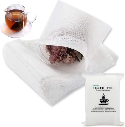 Vista 6 de 100 bolsas de té desechables para té de hojas sueltas, bolsas de filtro de té biodegradables con cordón, bolsas de té vacías de fibra de maíz