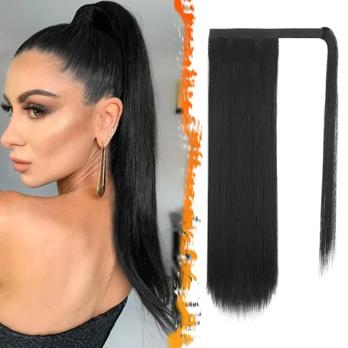 Vista 47 de BARSDAR Extensión de Cola de Caballo Corta y Recta - Extensiones de Cabello de Cola de Caballo con Cordón de 14 Pulgadas en Negro para Mujeres