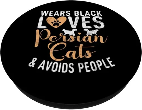 Vista 2 de Lleva negro ama a los gatos persas y evita a las personas PopSockets de gato persa PopSockets intercambiables PopGrip