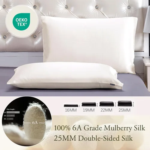 Vista 2 de LILYSILK Funda de almohada 100% de seda, 1 pieza de 0.984 in, funda de almohada pura para cabello y piel, sobre terse de doble cara, seda Charmeuse