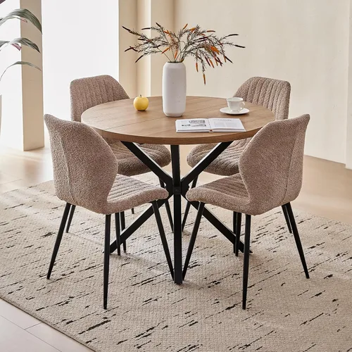 Vista 16 de Juego de mesa de comedor redonda de 39 pulgadas para 4, mesa Beige