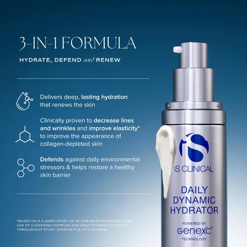 Vista 2 de iS CLINICAL Daily Dynamic Hydrator, hidratante facial antienvejecimiento con ácido hialurónico, repara y protege la piel, alimentado por