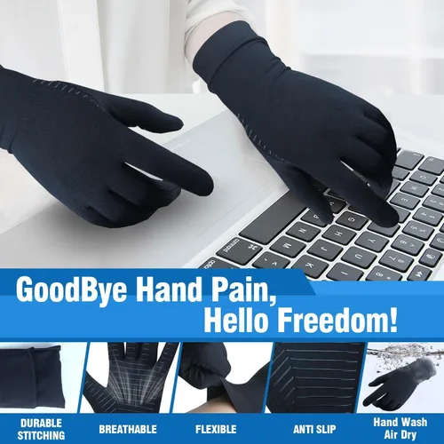 Vista 4 de 2 pares de guantes de artritis para mujeres para el dolor, guantes de compresión para mujeres y hombres para túnel carpiano, guantes de cobre