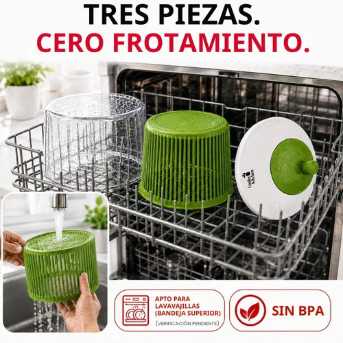 Vista 9 de Cooler Kitchen Pequeño plato giratorio para ensaladas, mini centrifugador y secadora de lechuga con tazón de taza medidora, lavadora compacta