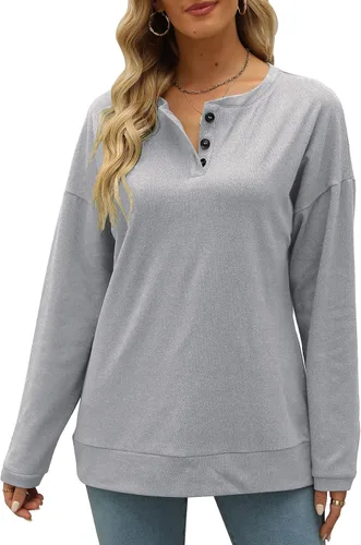 Vista 3 de Sudaderas casuales para mujer, camisetas Henley de manga larga con botones