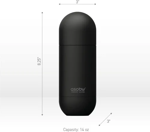 Vista 4 de Asobu Orb - Botella de agua de viaje con aislamiento de doble pared de acero inoxidable, 14 onzas (negro)
