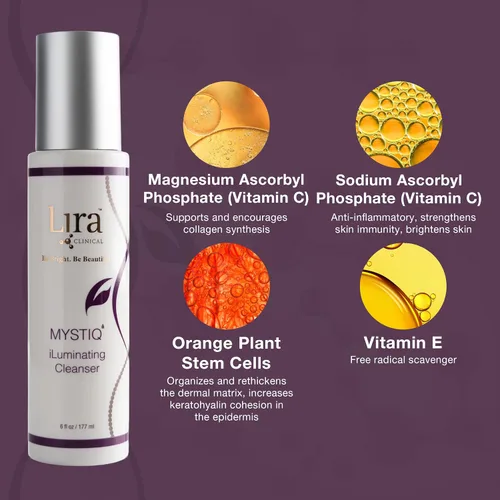 Vista 5 de Lira Clinical MYSTIQ iLuminating Cleanser – Lavado facial hidratante con vitamina C, células madre de planta naranja y extractos de plantas