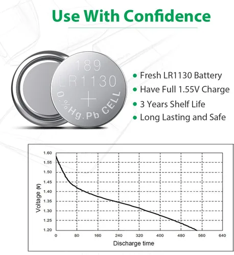 Vista 3 de LiCB Paquete de 10 pilas LR1130 AG10 de 1.5V, pilas de botón alcalinas de larga duración