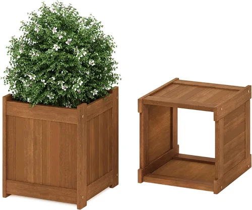 Vista 3 de Furinno 2-FG16450 Tioman - Caja de flores de madera dura, dos unidades, color natural