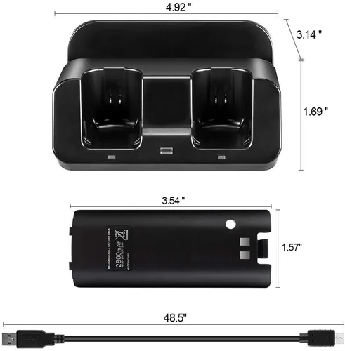 Vista 5 de Wii U Charger Dock Station for Wii Remote & Wii U Gamepad with 2 Rechargeable Batteries Charging Cable Led Indicator -Black