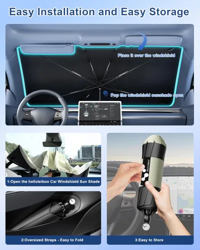 Vista 5 de helloleiboo Parasol para parabrisas Tesla Modelo 3/Y de ajuste personalizado
