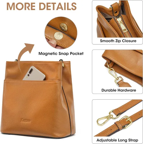Vista 6 de Kattee Bolsos de mano de cuero para mujer, bolso cruzado de hombro suave mediano con 2 correas