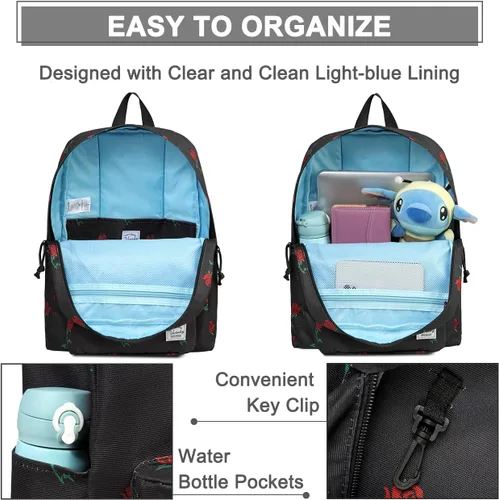 Vista 3 de VASCHY - Mochila ligera resistente al agua, mochila casual para mujeres, adolescentes y niñas, rosas
