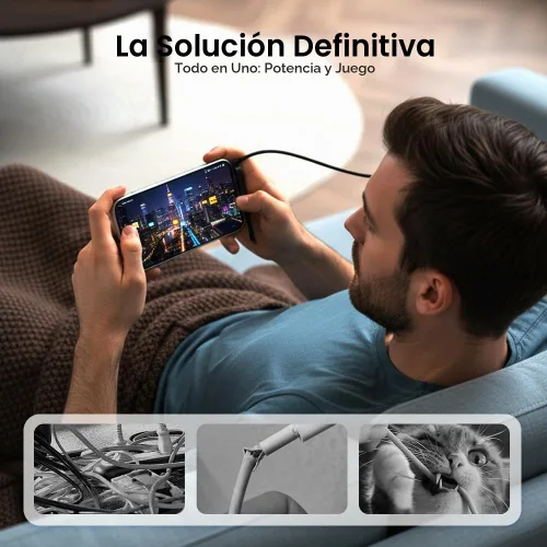 Vista 6 de Cable de carga rápida trenzado de 240 W con soporte para teléfono integrado, cable de carga USB-C a USB-C duradero en forma de T 2026, cable