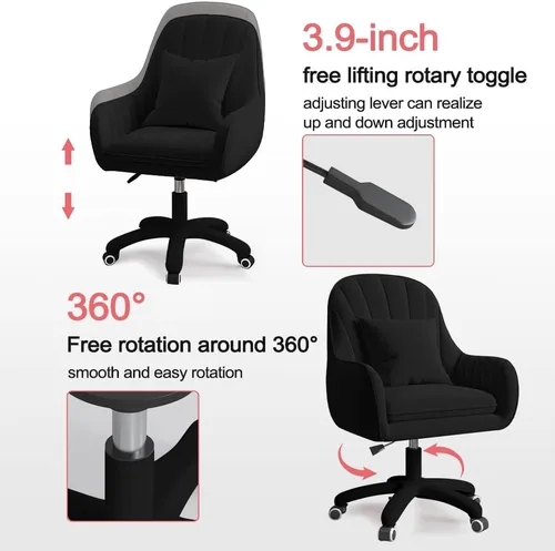 Vista 2 de Silla de Oficina para Casa Silla de Computadora con Respaldo Medio Tapizada Moderna Acolchada Silla de Trabajo de Computadora Giratoria de Altura