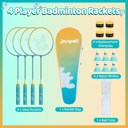 Vista 9 de Badminton Rackets Set of 4, Lightweight & Beginners Badminton Racquets 4 Rackets, 6 Nylon Shuttlecocks, 4 Replacement Grip Tapes and 1 Carrying