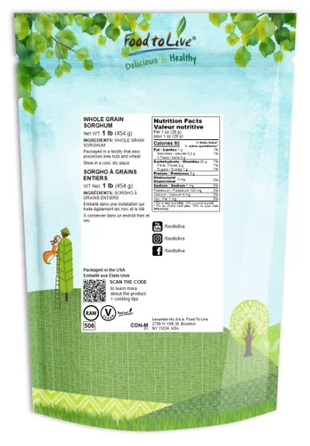 Vista 2 de Food to Live Sorgo blanco italiano de grano entero, 1 libra – Granos blancos de primera calidad. Semillas milo crudas. Vegano, Escoba de maíz a