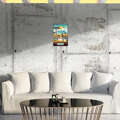 Vista 4 de Nairobi - Letrero de metal con diseño de paisaje de ciudad, retro, para hombre, cueva, bar, garaje, habitación, calle, decoración de pared, 8 x 12