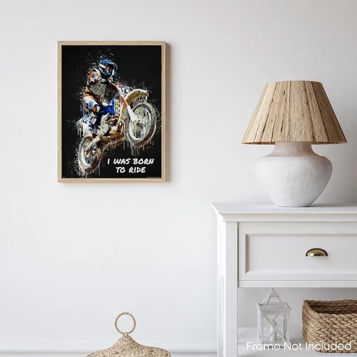 Vista 7 de Inspirational Wall Art Co. - I Was Born To Ride - Regalo de carreras de motocross ATV Freestyle para niños, citas de motivación, carteles impresos