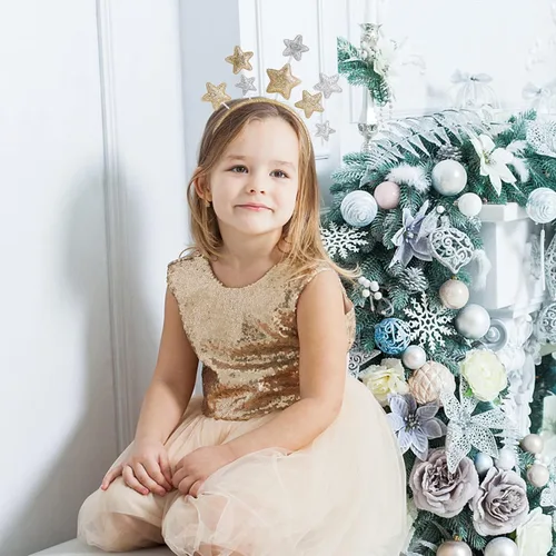 Vista 7 de Diadema con estrellas de aleación dorada para mujeres, niñas, niños, accesorio para el cabello de fiesta para princesa, festival de vacaciones