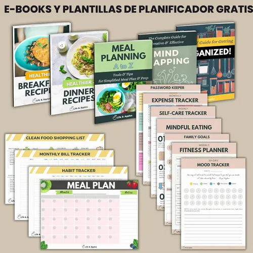 Vista 8 de Life & Apples Planificador de Comidas con Lista de Compras – Menú Semanal Sin Fecha y Cuaderno de Preparación de Comidas, Planificador de Cocina