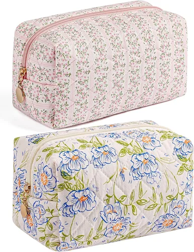 Vista 46 de Bolsa de maquillaje de viaje para mujeres y niñas, bolsa de maquillaje con cremallera, flores florales, organizador de maquillaje, bolsa de tela