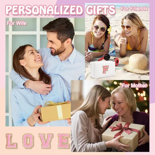 Vista 7 de Biileen Bolsa de Maquillaje Preppy Personalizada con Inicial Pequeña Bolsa de Viaje Linda con Letra de Chenilla, blanco-1, F