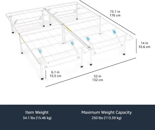 Vista 3 de Amazon Basics Armazón de Cama de Plataforma Full, Metal Plegable, Instalación sin Herramientas, 14 Pulgadas de Alto, Blanco