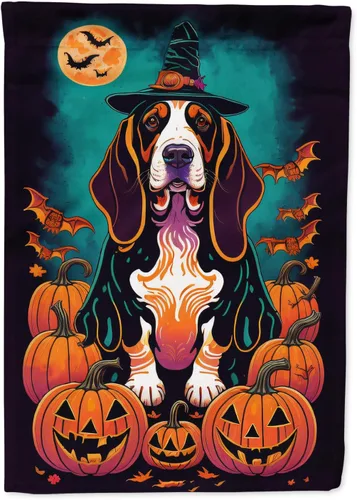 Vista 43 de Caroline's Treasures DAC1466GF - Bandera decorativa para jardín de Halloween de Affenpinscher Witchy para jardín, decoración para patio exterior