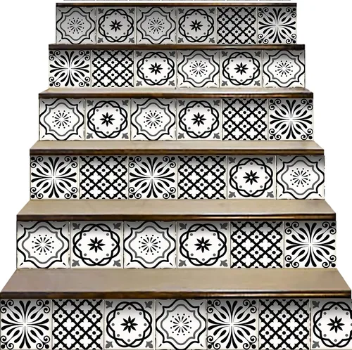 Vista 2 de Mi Alma Calcomanías de azulejos en blanco y negro, 24 unidades, calcomanías de vinilo para baño y cocina, simplemente despegar y pegar