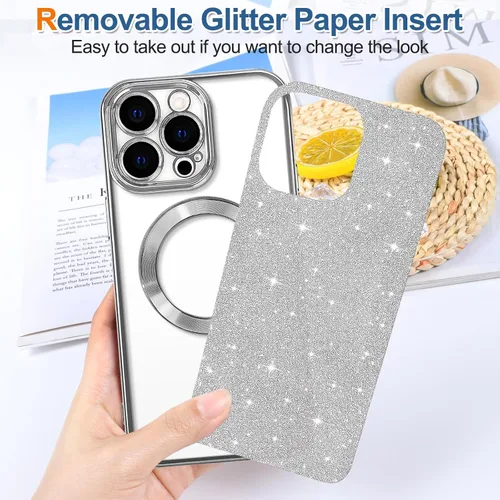 Vista 59 de Hython para iPhone 12 Funda con chispas brillantes, fundas transparentes magnéticas con protector de lente de cámara [Compatible con MagSafe]