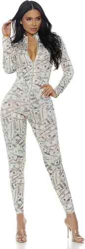 Vista 4 de Forplay Traje de baño con cremallera y estampado de dinero para mujer