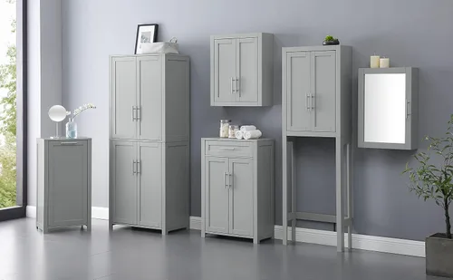 Vista 10 de Crosley Furniture Savannah Armario de almacenamiento para baño montado en la pared con estantes para medicinas, Gris