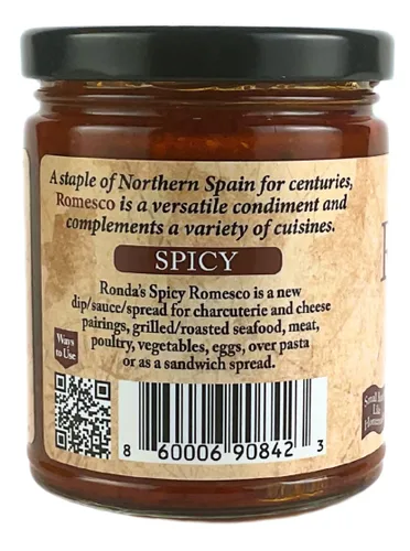 Vista 5 de Spicy Romesco by Ronda's Fine Foods Sumerge, salsa, untar Tarro de 9.0 onzas Gourmet, lote pequeño Almendras, aceite de oliva puro
