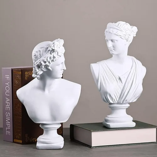 Vista 4 de Estatua clásica griega de busto de David Man de 11.8 pulgadas, escultura de resina grande de resina romana Apolo para decoración del hogar