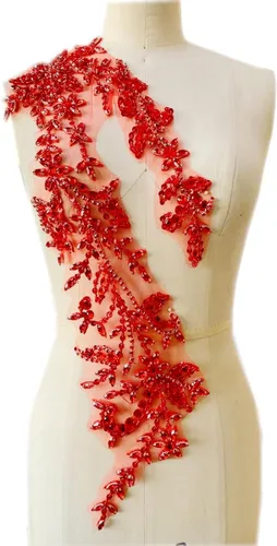 Vista 28 de Parches de lentejuelas brillantes de acrílico hechos a mano en encaje, con cuentas y piedras, para coser, accesorios para vestido de novia (negro)