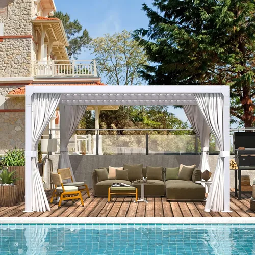Vista 8 de EROMMY Pérgola con Persianas de 10x10 Pies, Refugio de Sombra Solar para Exteriores con Marco de Aluminio y Techo de Metal Ajustable Resistente a