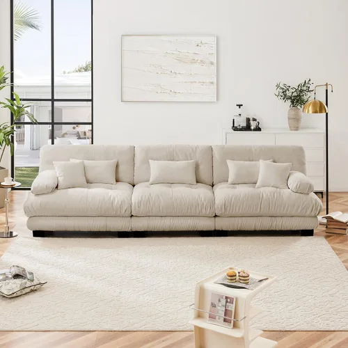 Vista 103 de Otomana beige para sofá modular modular, sofá individual, asiento otomano para sofá modular convertible, sofás de terciopelo para sala de estar