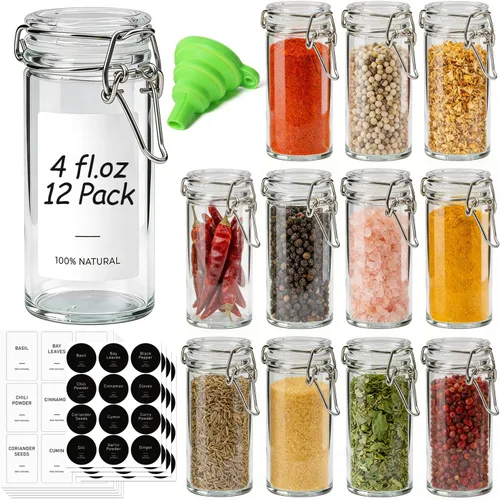 Vista 9 de ComSaf - Tarros pequeños de vidrio para especias con tapas herméticas de 4 onzas, paquete de 6 con etiquetas