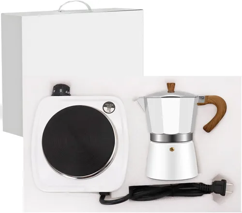 Vista 10 de Set de olla de moka de aluminio 2 en 1 con cafetera de espresso para estufa eléctrica, clásico para estufa de café 150ml 5oz Mocha Express portátil