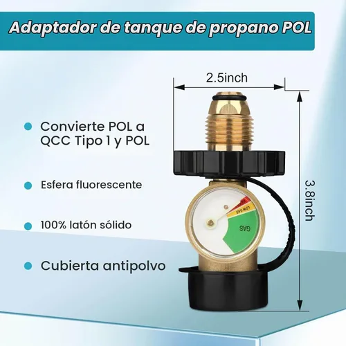 Vista 7 de Adaptador de Tanque de Propano de 100 lb, Medidor de Propano para Tanque de Propano de 100 lb, Adaptador de Tanque de Propano Pol a Qcc1 de Ajuste 1