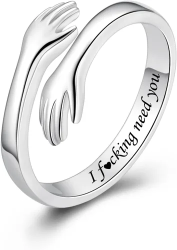 Vista 40 de Anillos de abrazo de plata esterlina S925 para mujeres, adolescentes y niñas, anillo ajustable para nieta, hija, esperanza, promesa, amistad, anillo