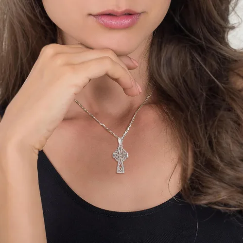 Vista 4 de INFUSEU Joyería irlandesa de plata esterlina, collar de nudo de bruja celta Claddagh para mujeres, adolescentes y niñas