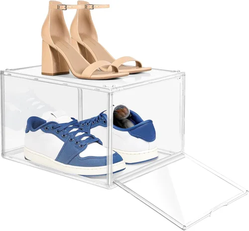 Vista 13 de 1 Pack Clear Shoe Storage Boxes Stackable, Large Sneaker Organizer with Acrylic Magnetic Door, Plastic Drop Front Shoe Containers for Men up to
