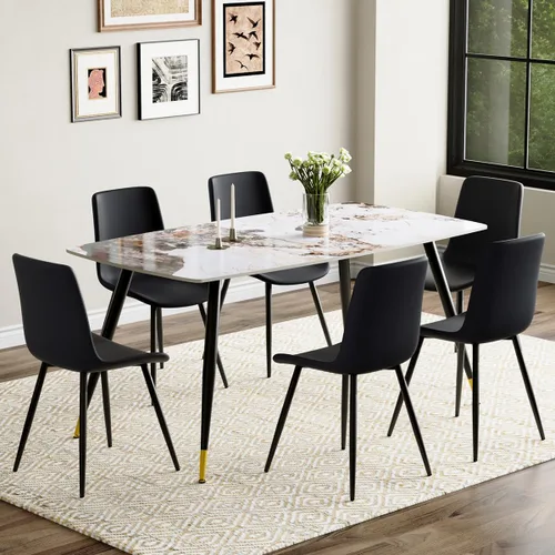 Vista 51 de Juego de 4 mesas de comedor negras para mesa de comedor de 4,50 pulgadas para 4, sillas de cocina de piedra sinterizada, fácil de montar, adecuado