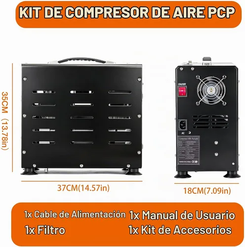Vista 8 de TUXING Compresor de aire PCP de 4500 PSI Compresor de tanque de buceo de doble cilindro de 800 W Sistema de enfriamiento de ventilador integrado