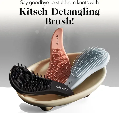 Vista 7 de Kitsch Cepillo desenredante - Cepillo suave para todo tipo de cabello - Negro Flexible Bristles for All Hair Types - Dry or Wet Detangling Hair